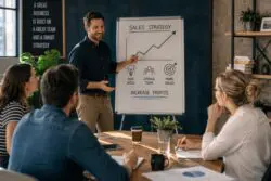 Conference room with presentation on sales forecast.