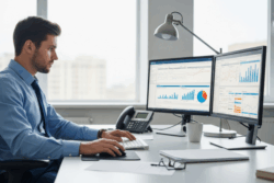 Man sitting at his desk tracking essential cash flow kpis for his small business