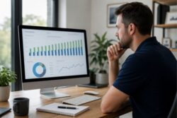 small business owner reviewing cash flow forecast and cash flow forecasting tips on computer