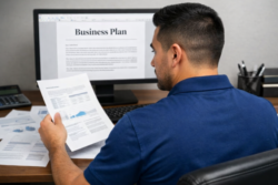 Person reviewing business plan documents